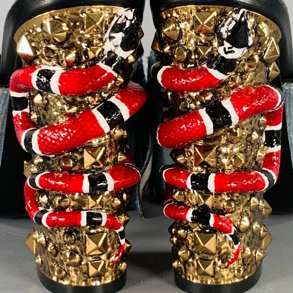 GUCCI Size 8 Trompe L'oeil Blue Red Gold Beaded Mules Sandals - Picture 4 of 10
